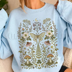 Whimsical Moth Wildflower Sweatshirt - Light Blue / S - Sweatshirt