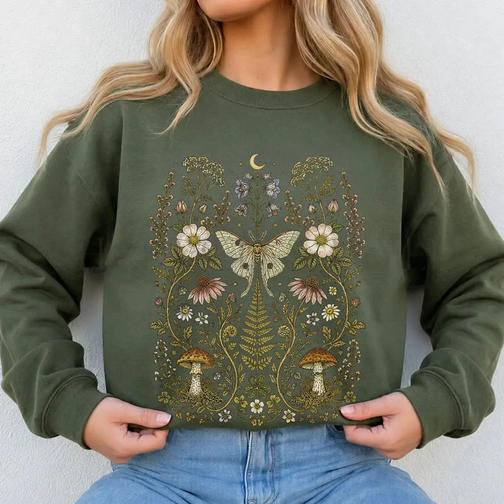Whimsical Moth Wildflower Sweatshirt - Charmed and Wyld