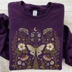 Whimsical Moth Wildflower Sweatshirt - Purple / S - Sweatshirt