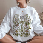 Whimsical Moth Wildflower Sweatshirt - White / S - Sweatshirt