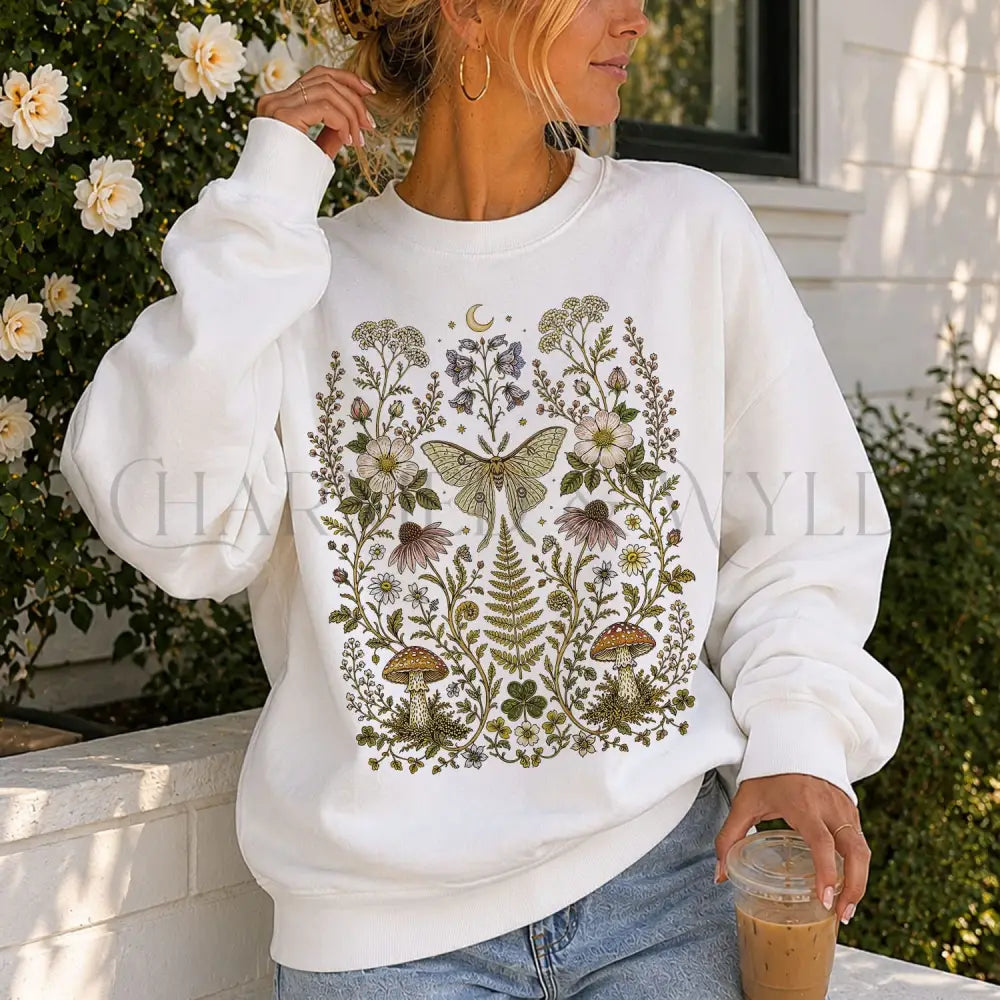 Whimsical Moth Wildflower Sweatshirt - Charmed and Wyld