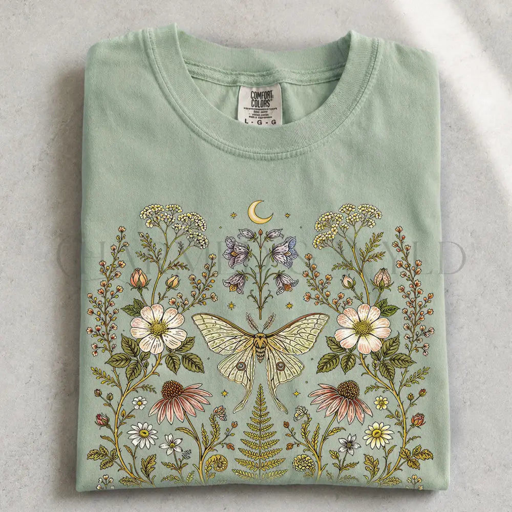 Whimsical Moth Wildflower T-Shirt - T-Shirt