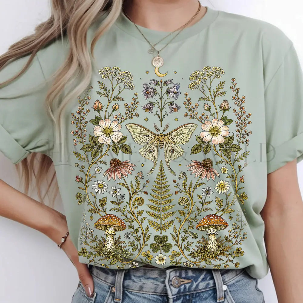 Whimsical Moth Wildflower T-Shirt - Bay / S - T-Shirt