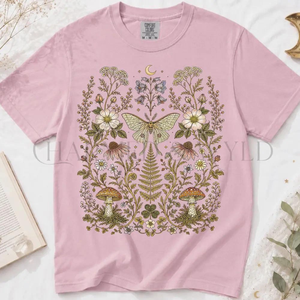 Whimsical Moth Wildflower T-Shirt - Blossom / S - T-Shirt