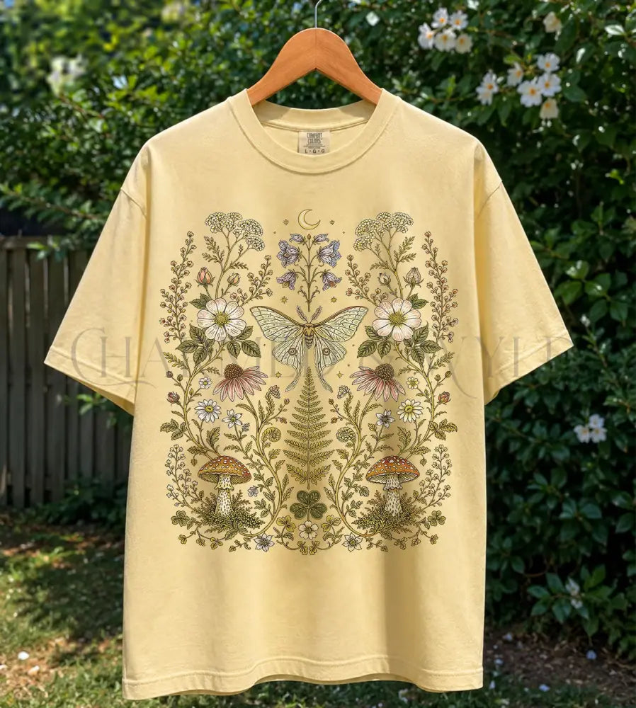 Whimsical Moth Wildflower T-Shirt - Butter / S - T-Shirt