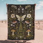 Whimsical Moth Wildflower Cotton Woven Fringe Throw Blanket