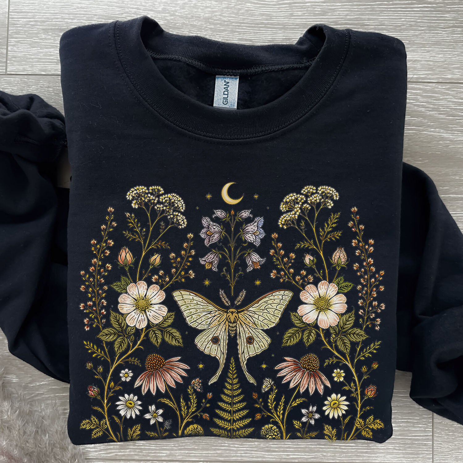 Whimsical Moth Wildflower Sweatshirt