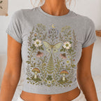 Whimsical Moth Wildflower Cropped T-Shirt