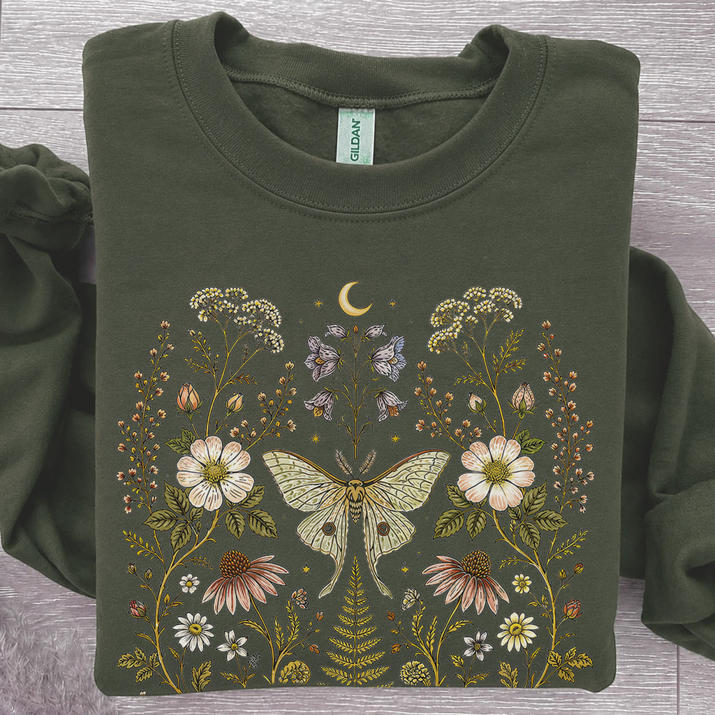 Whimsical Moth Wildflower Sweatshirt