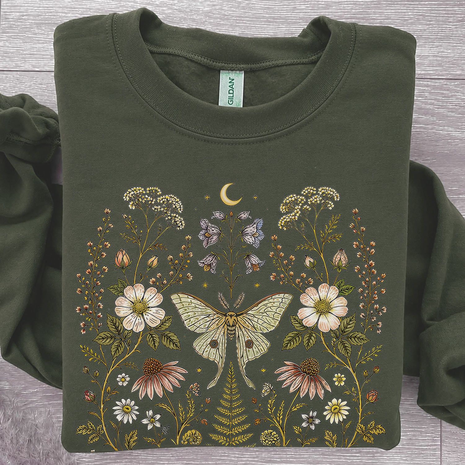 Whimsical Moth Wildflower Sweatshirt