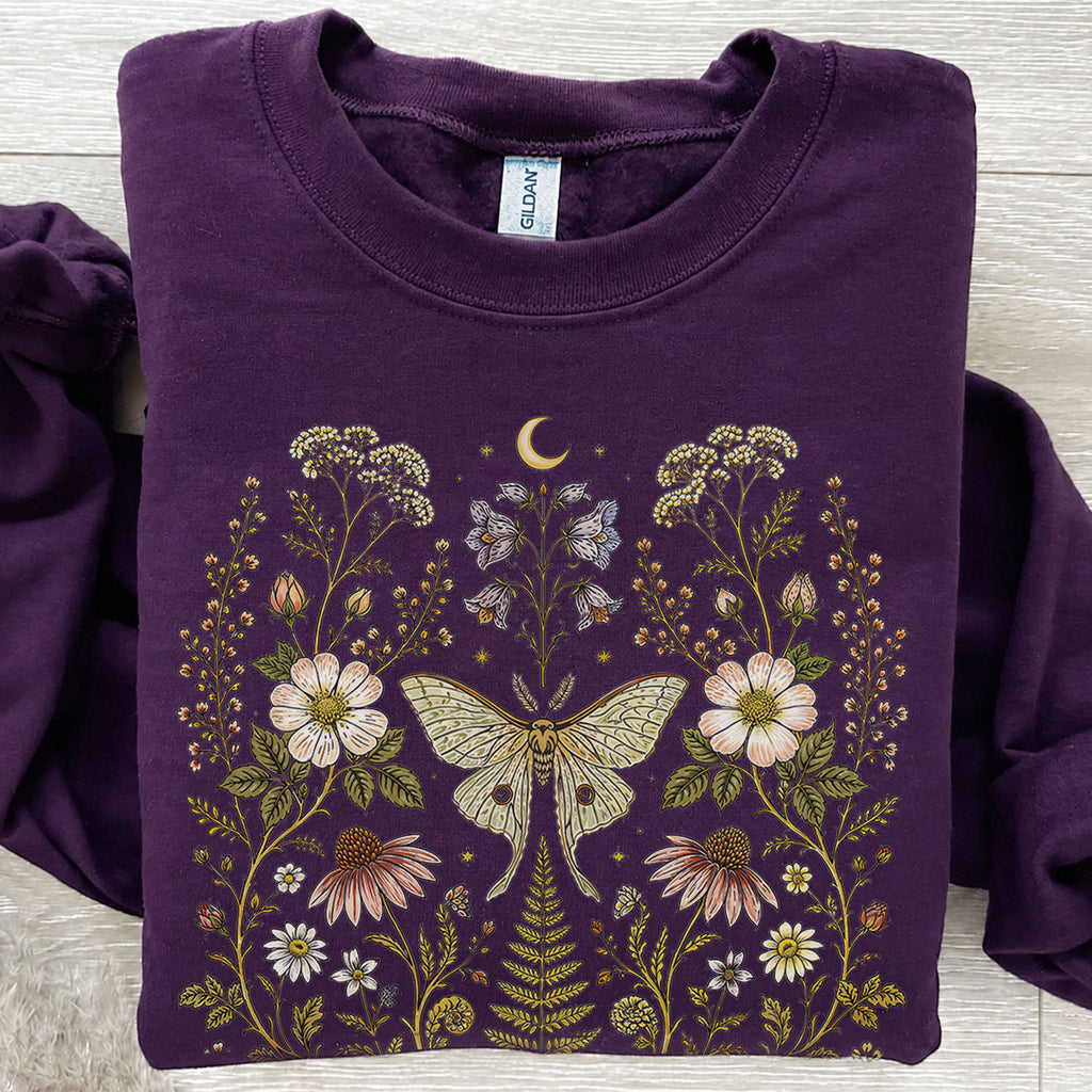 Whimsical Moth Wildflower Sweatshirt