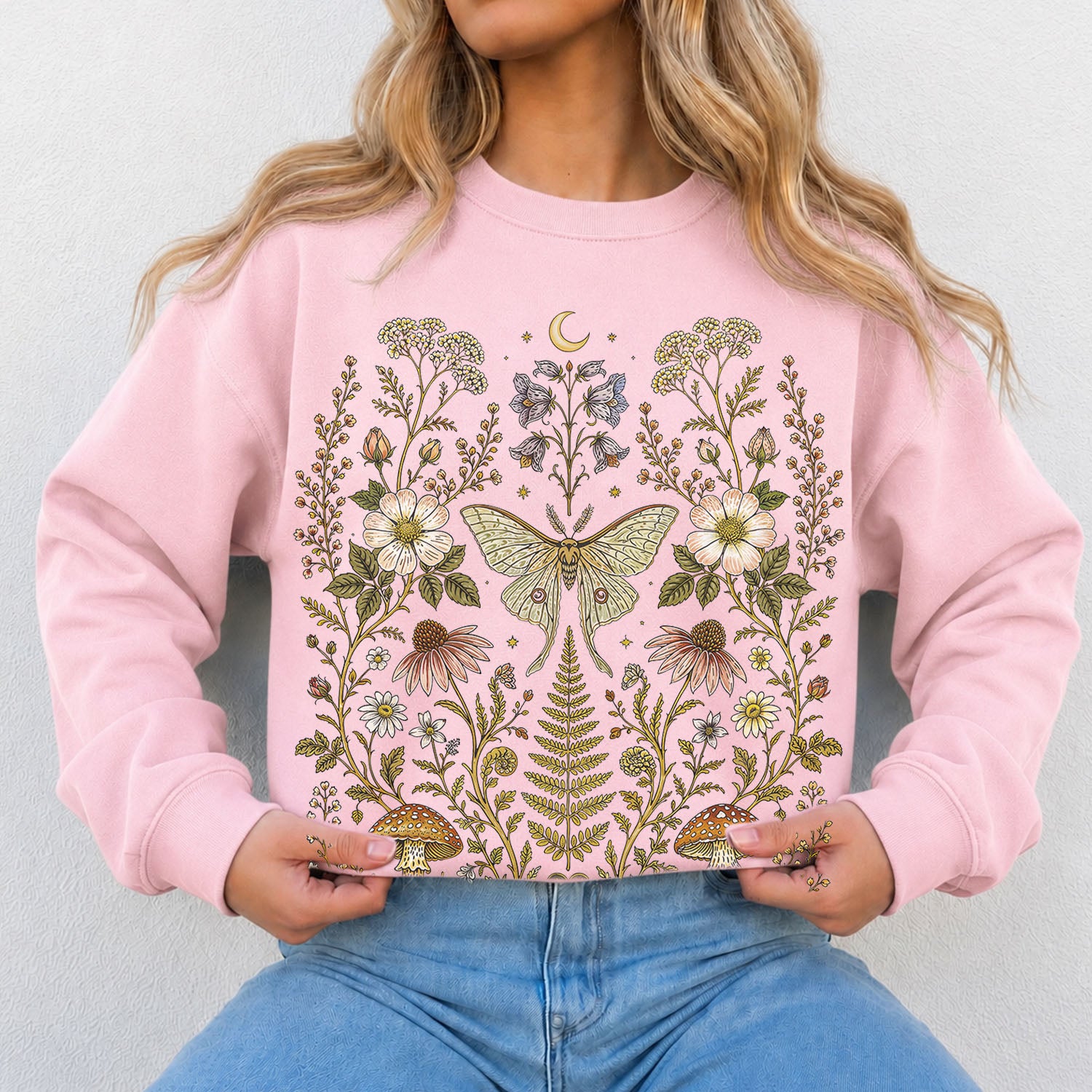 Whimsical Moth Wildflower Sweatshirt