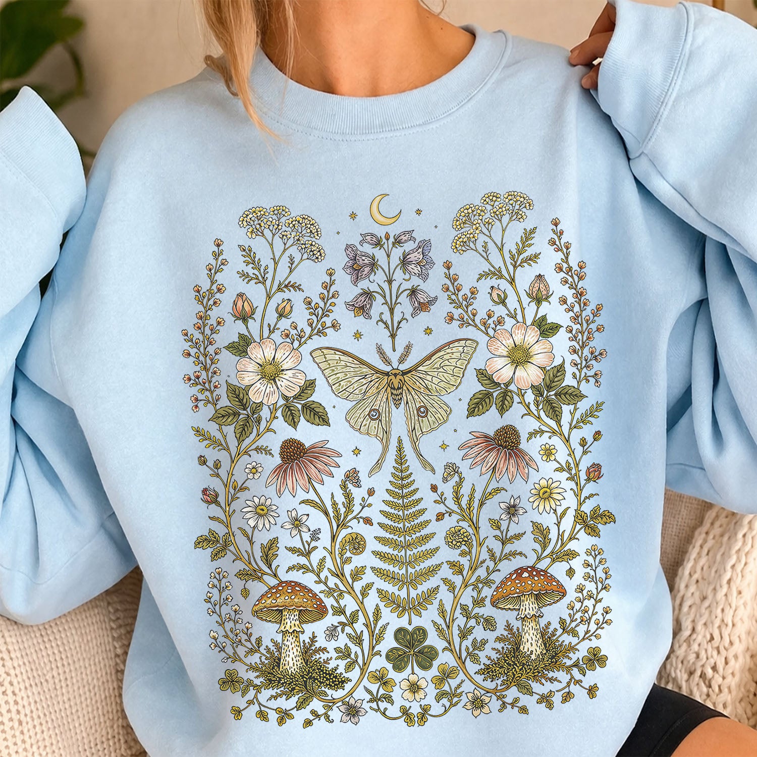 Whimsical Moth Wildflower Sweatshirt