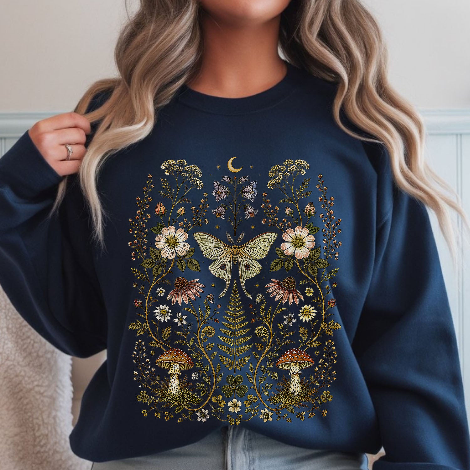 Whimsical Moth Wildflower Sweatshirt