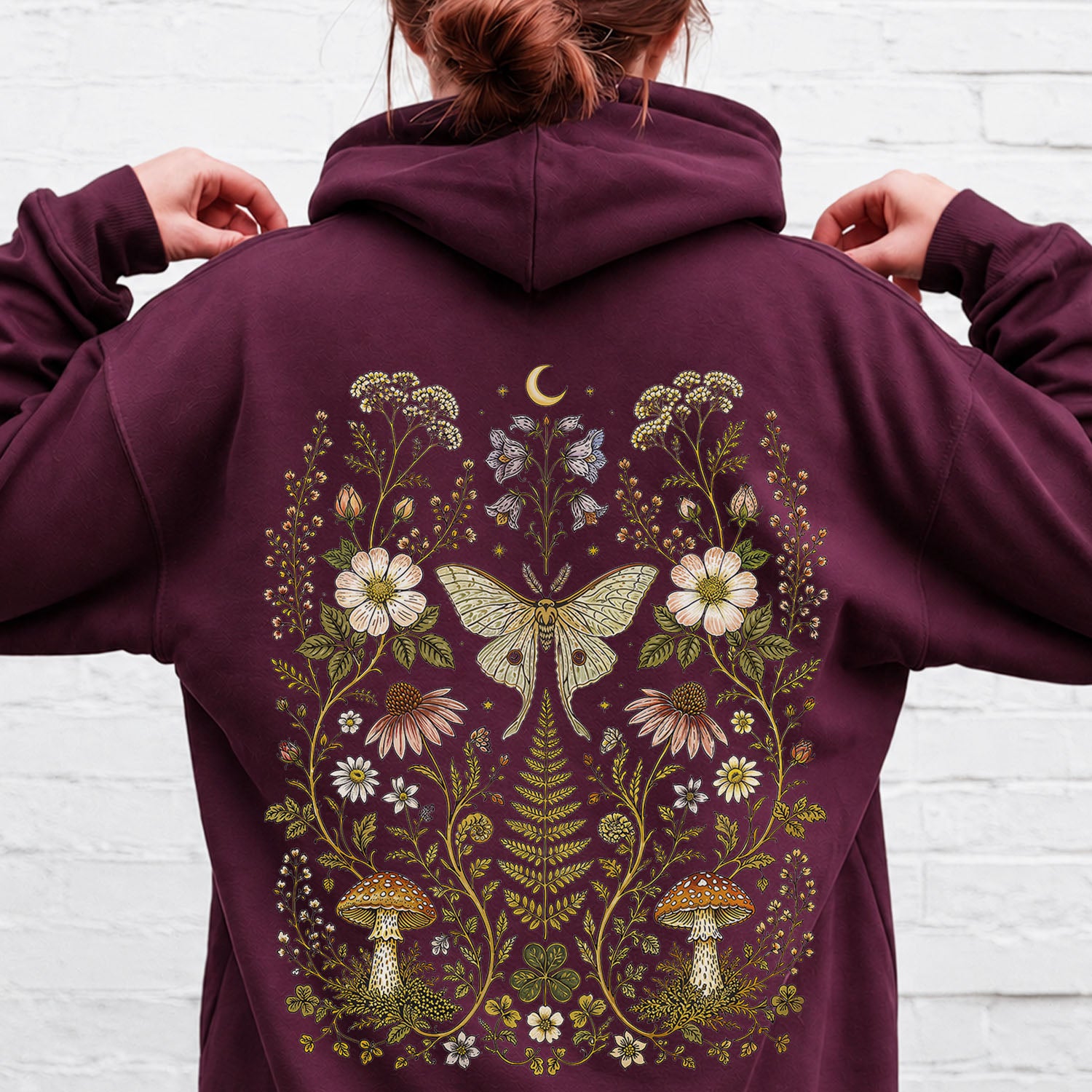 Whimsical Moth Hooded Sweatshirt