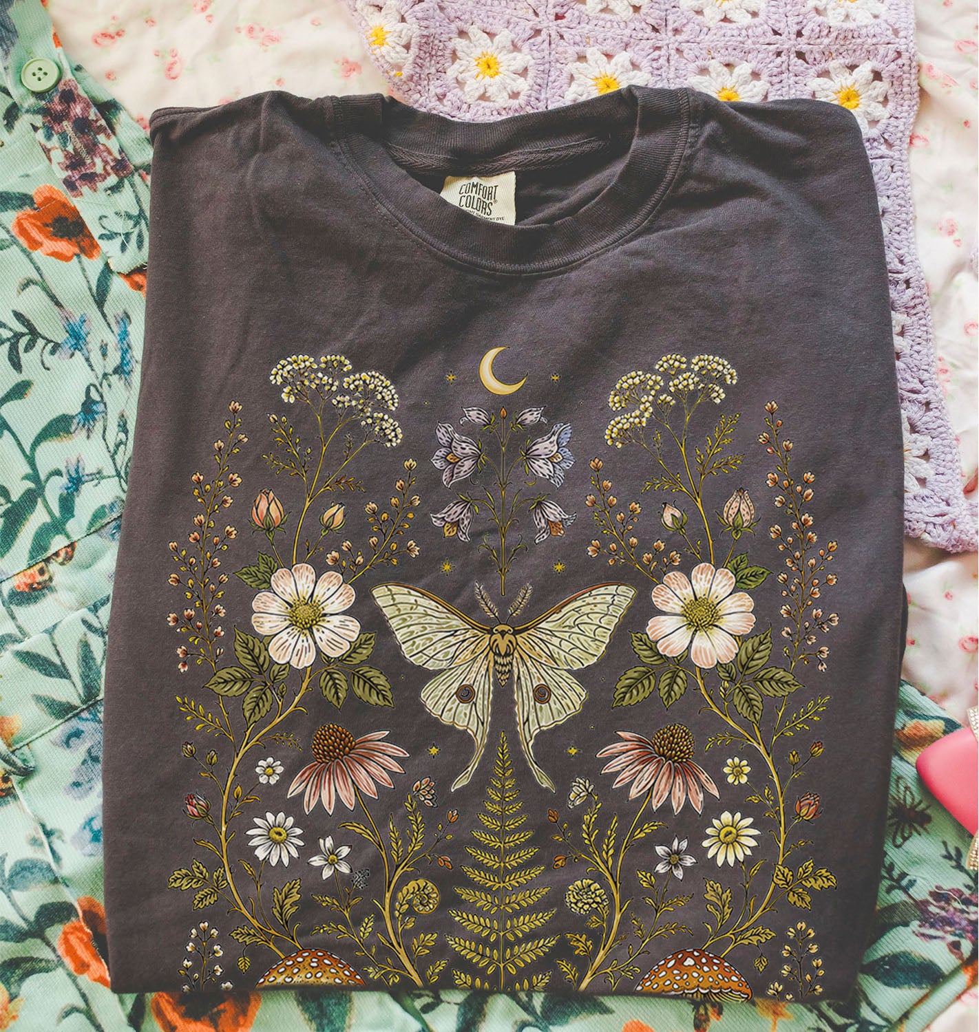 Whimsical Moth Wildflower T-Shirt
