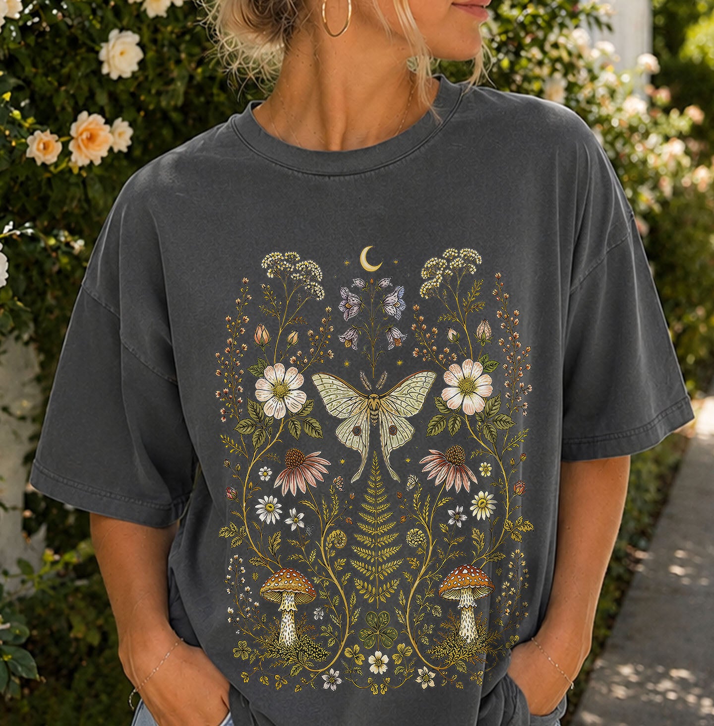 Whimsical Moth Wildflower T-Shirt