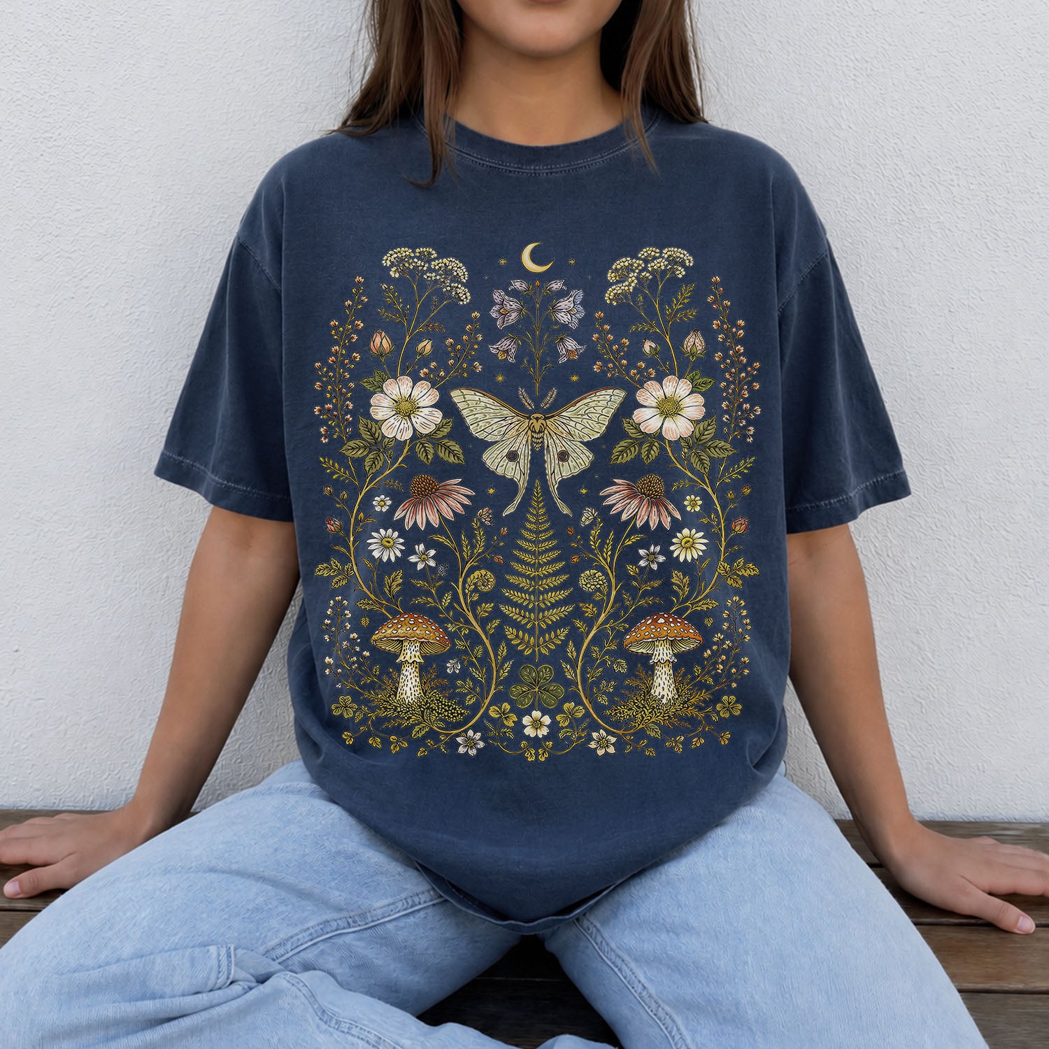 Whimsical Moth Wildflower T-Shirt