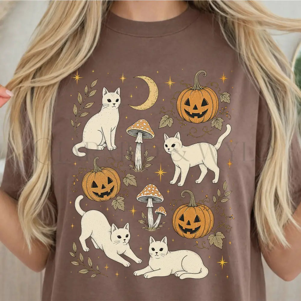 White Cat Pumpkin Patch T-Shirt - T-Shirt
