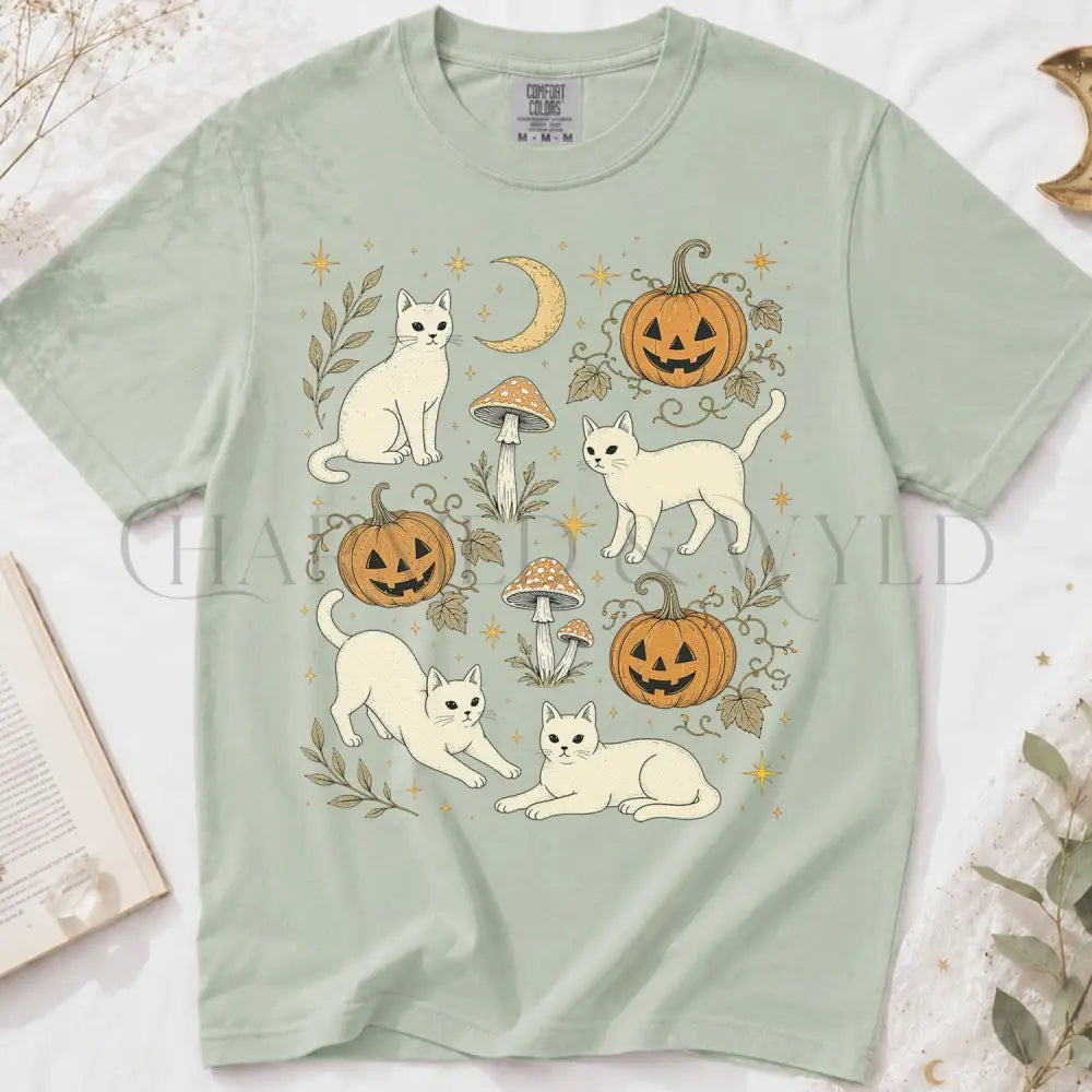 White Cat Pumpkin Patch T-Shirt - Bay / S - T-Shirt