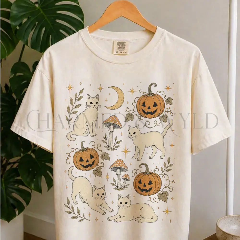 White Cat Pumpkin Patch T-Shirt - Ivory / S - T-Shirt