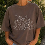 White Wildflower Sketch T-Shirt - T-Shirt