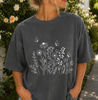 White Wildflower Sketch T-Shirt - T-Shirt
