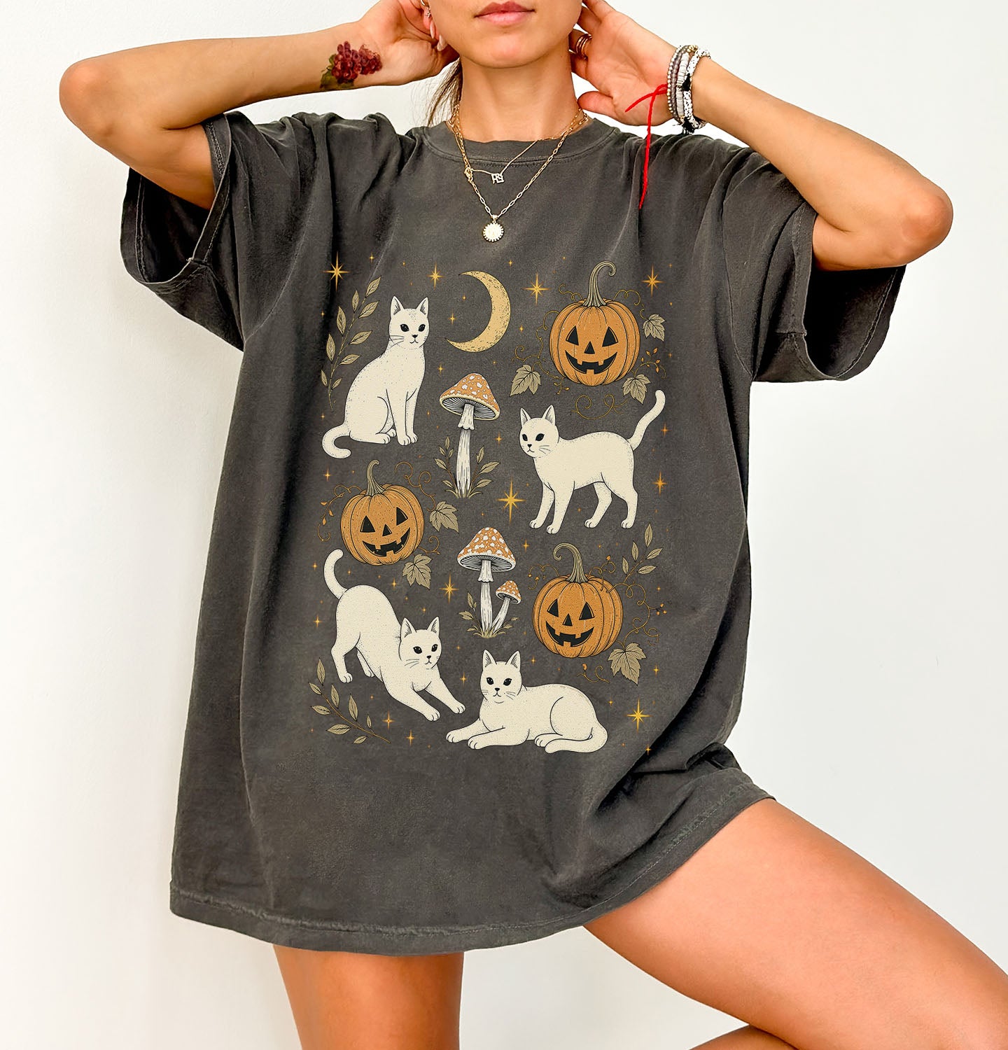 White Cat Pumpkin Patch T-Shirt