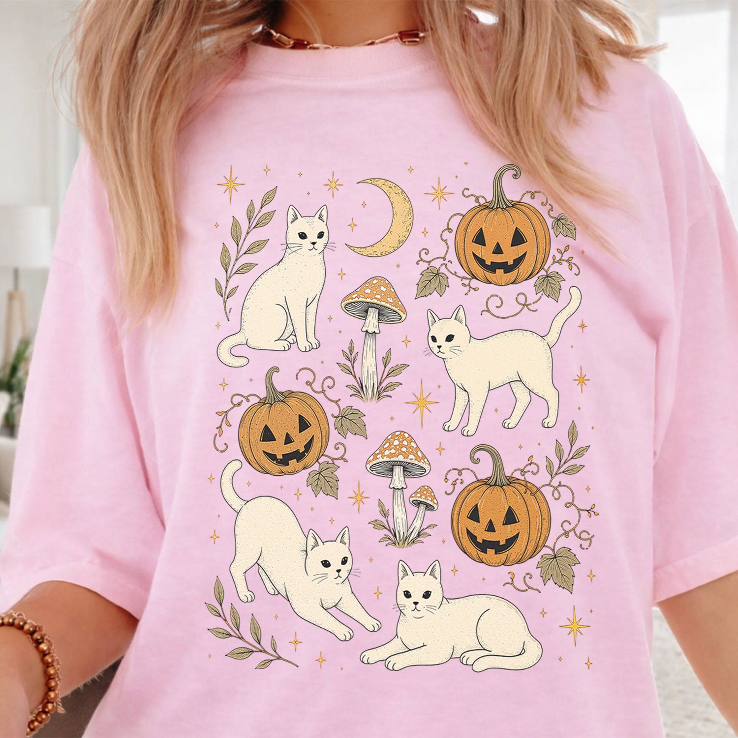 White Cat Pumpkin Patch T-Shirt
