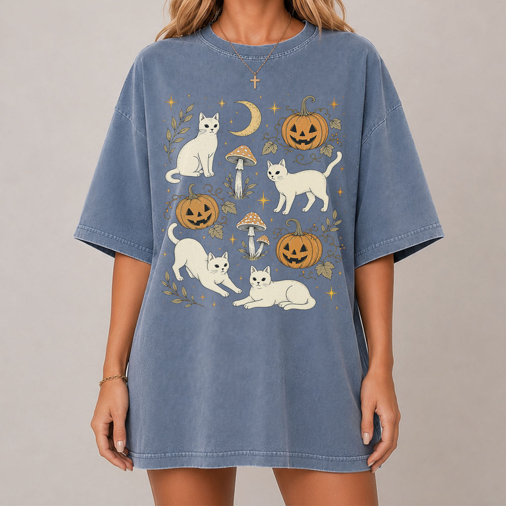 White Cat Pumpkin Patch T-Shirt