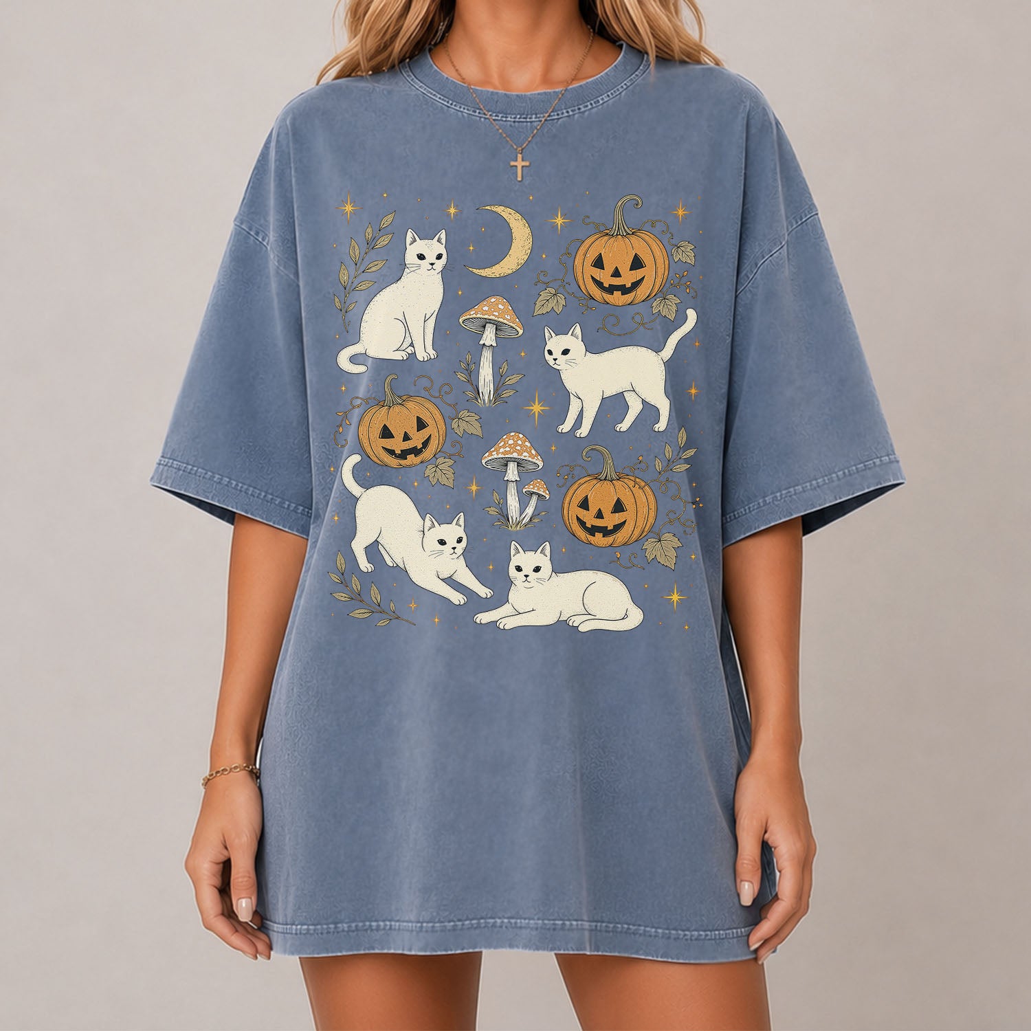 White Cat Pumpkin Patch T-Shirt