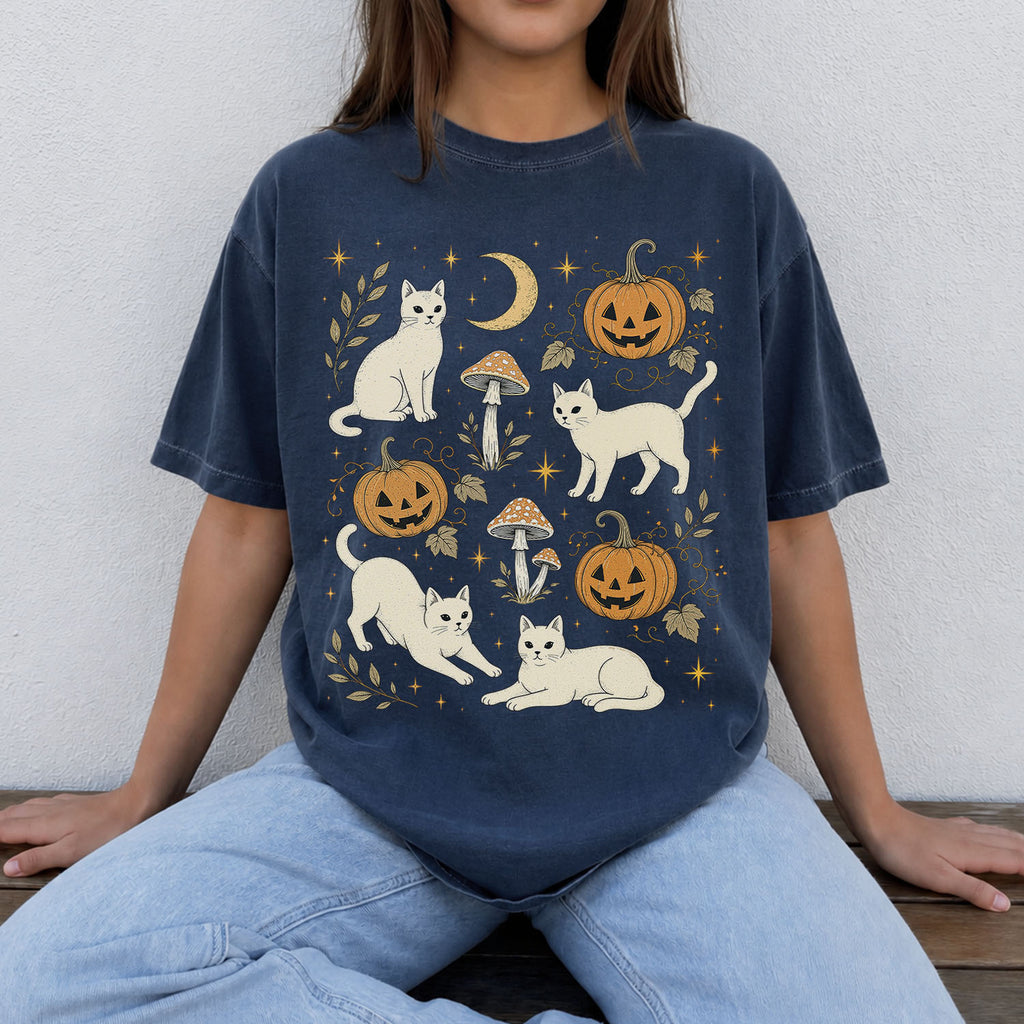 White Cat Pumpkin Patch T-Shirt