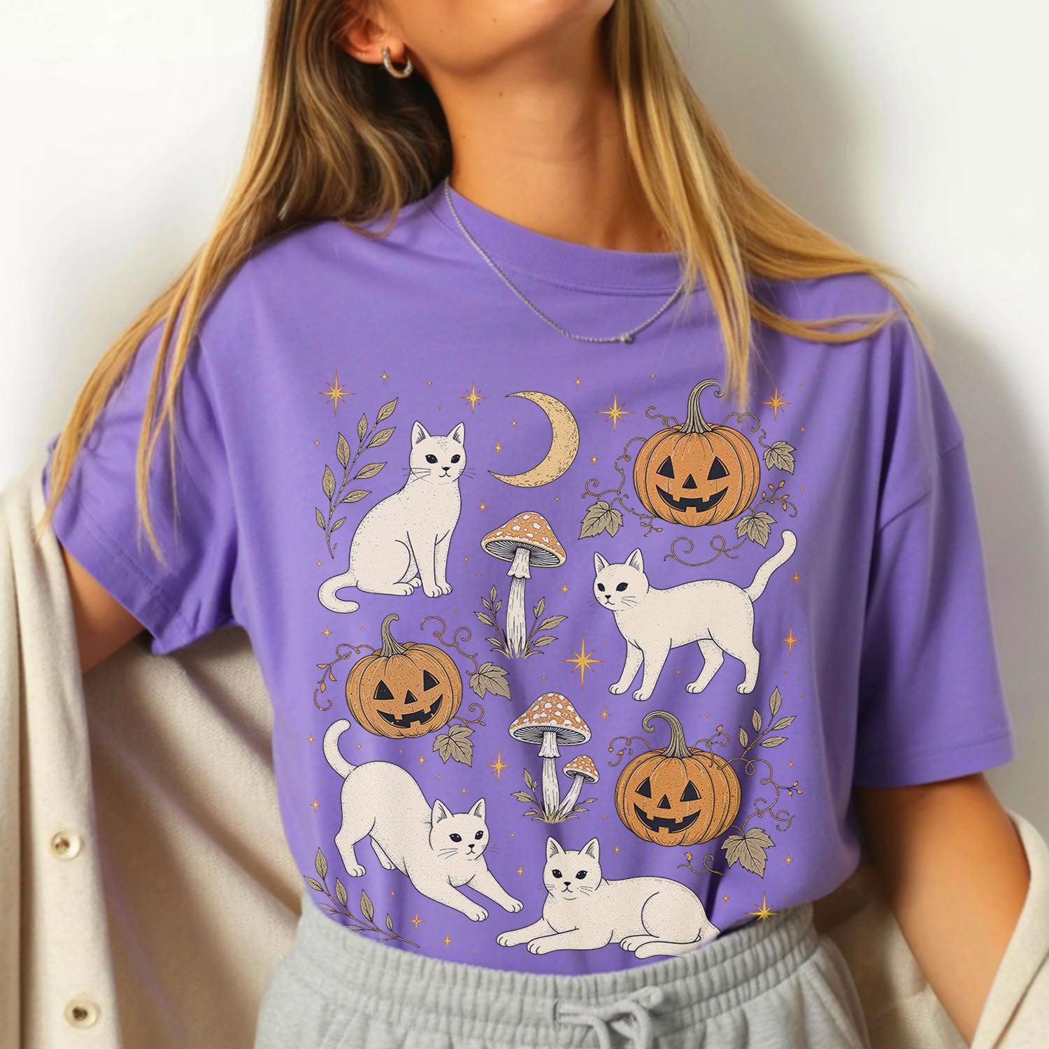 White Cat Pumpkin Patch T-Shirt