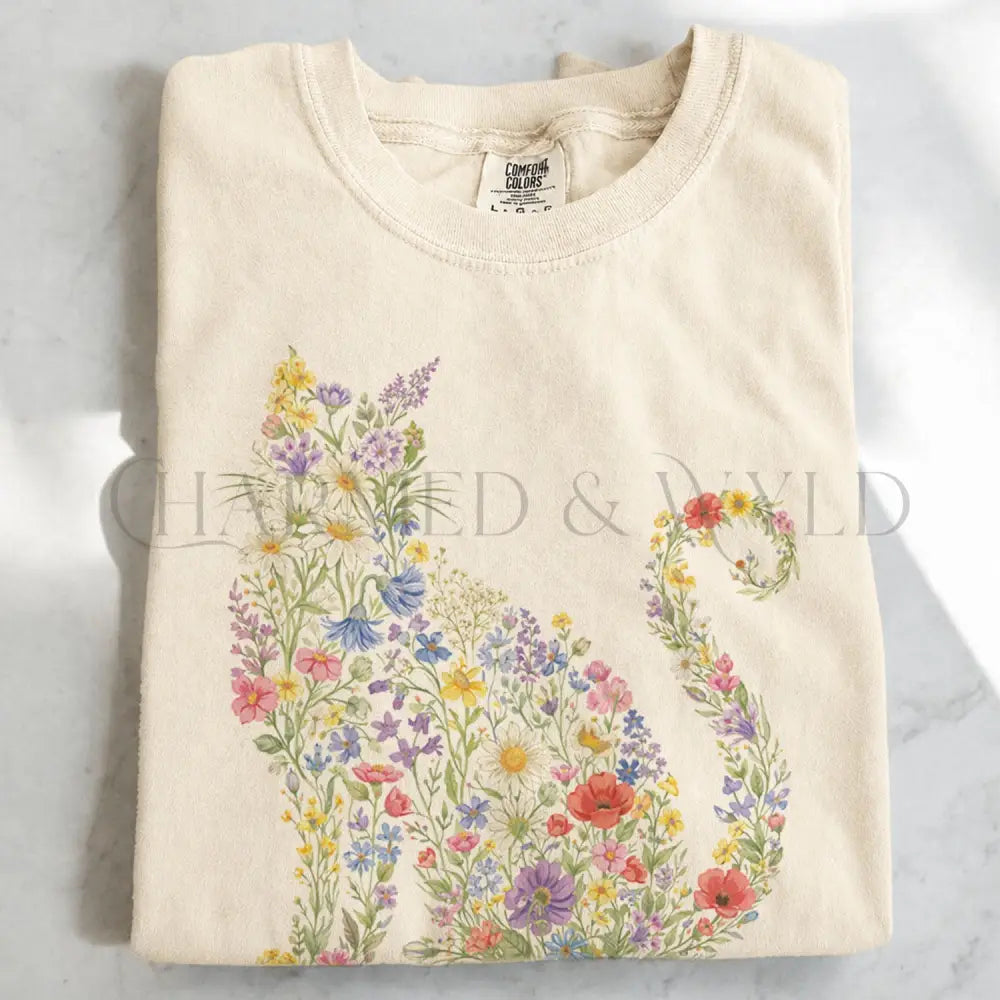 Wildflower Cat T-Shirt - Ivory / S - T-Shirt