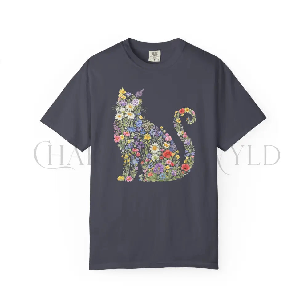 Wildflower Cat T-Shirt - Navy / S - T-Shirt