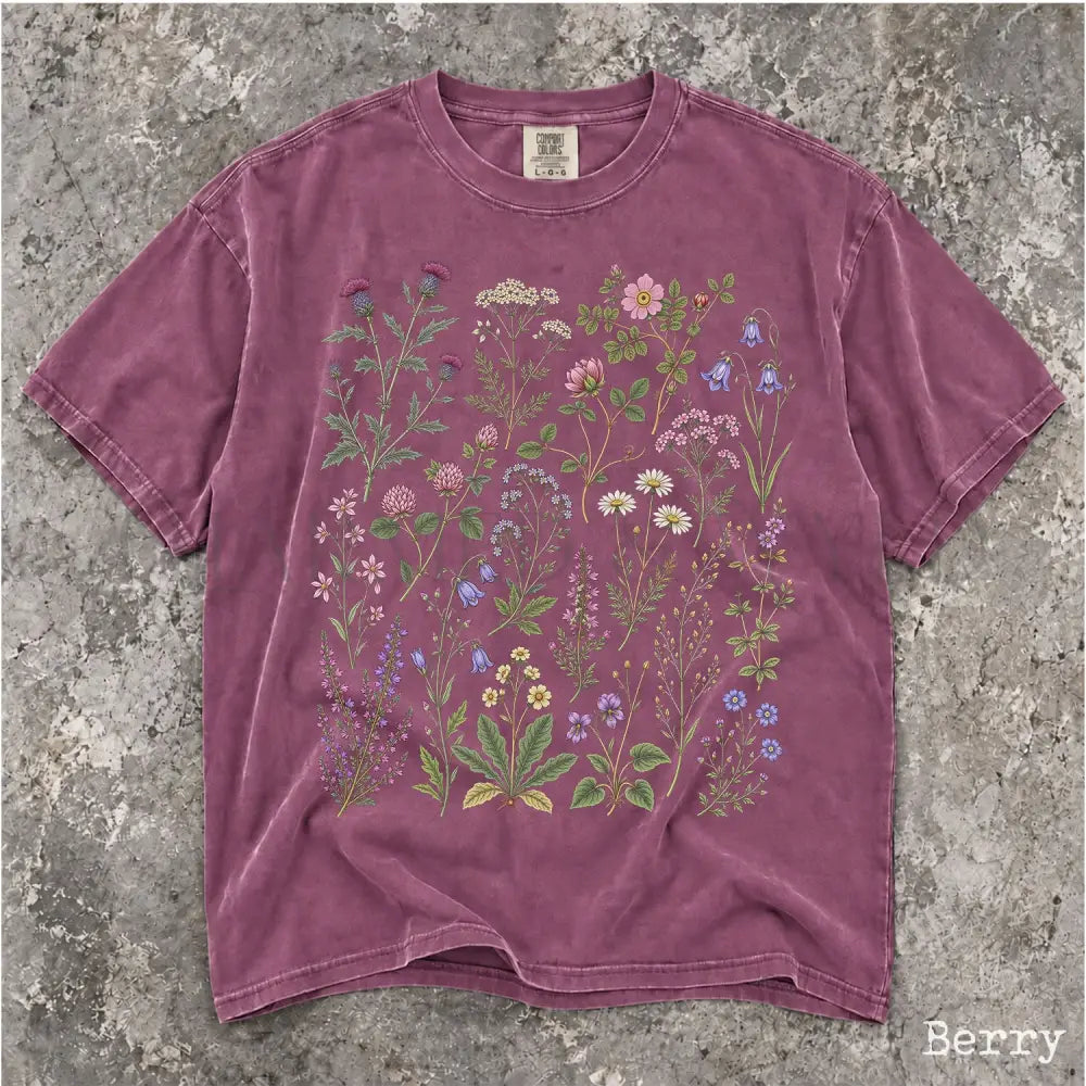 Wildflower Garden Comfort Colors Shirt - Berry / S - T-Shirt
