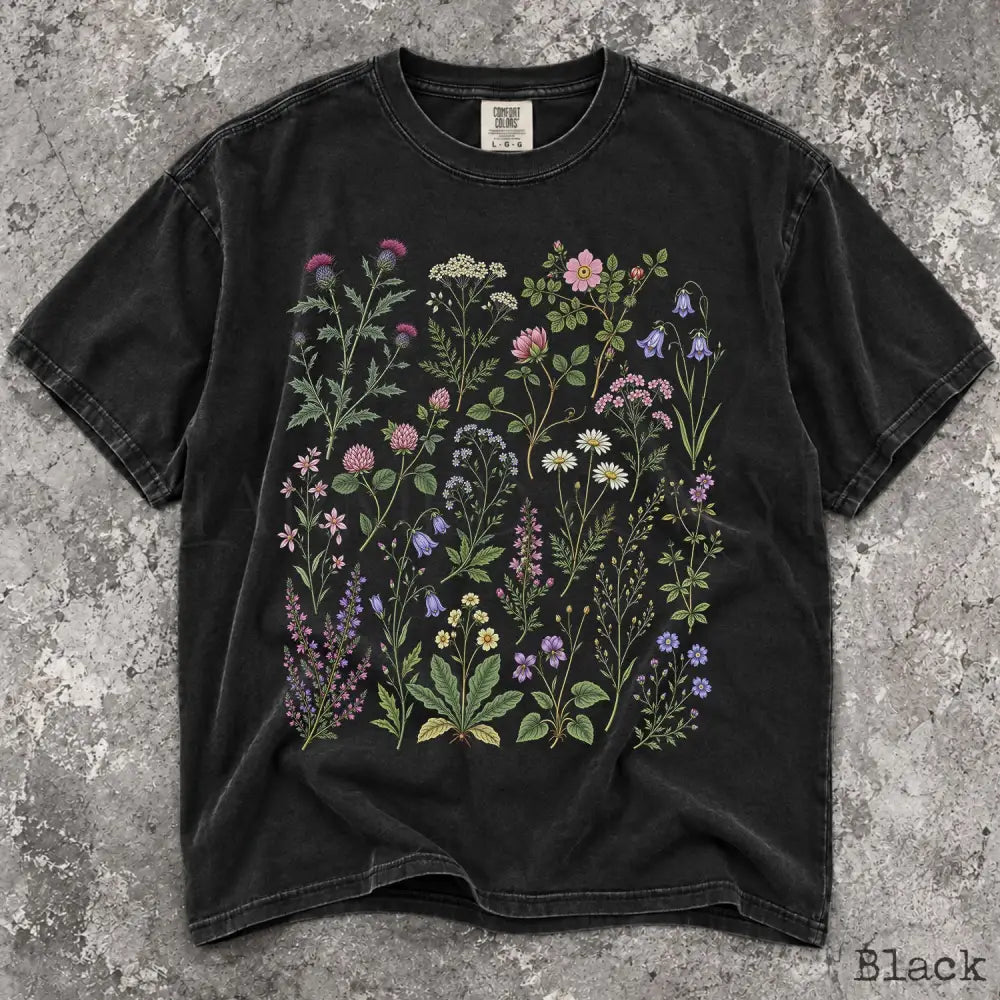 Wildflower Garden Comfort Colors Shirt - Black / S - T-Shirt