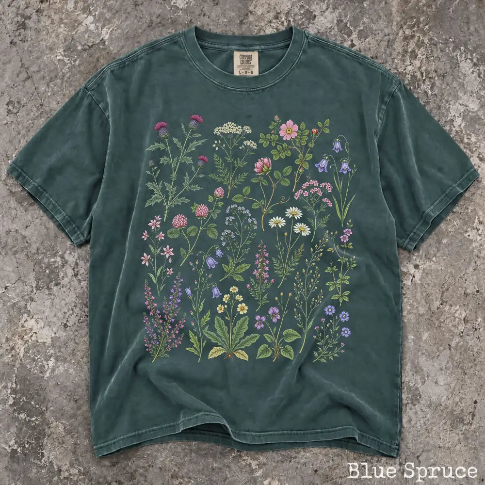 Wildflower Garden Comfort Colors Shirt - Blue Spruce / S - T-Shirt