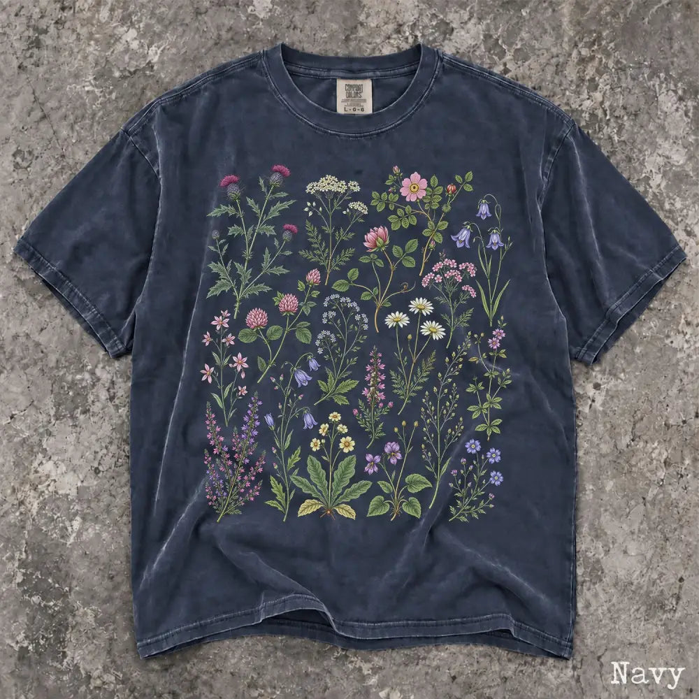 Wildflower Garden Comfort Colors Shirt - Navy / S - T-Shirt