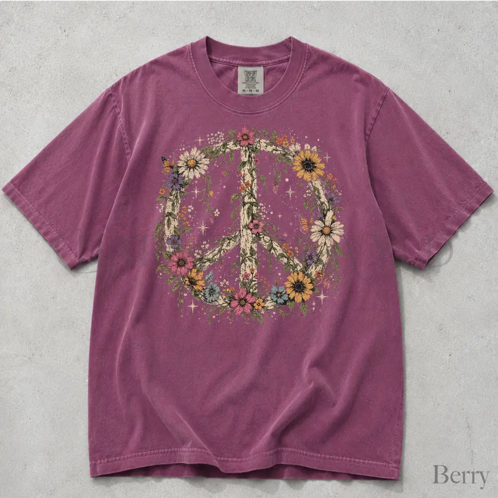 Wildflower Peace Comfort Colors T-Shirt - Berry / S - T-Shirt