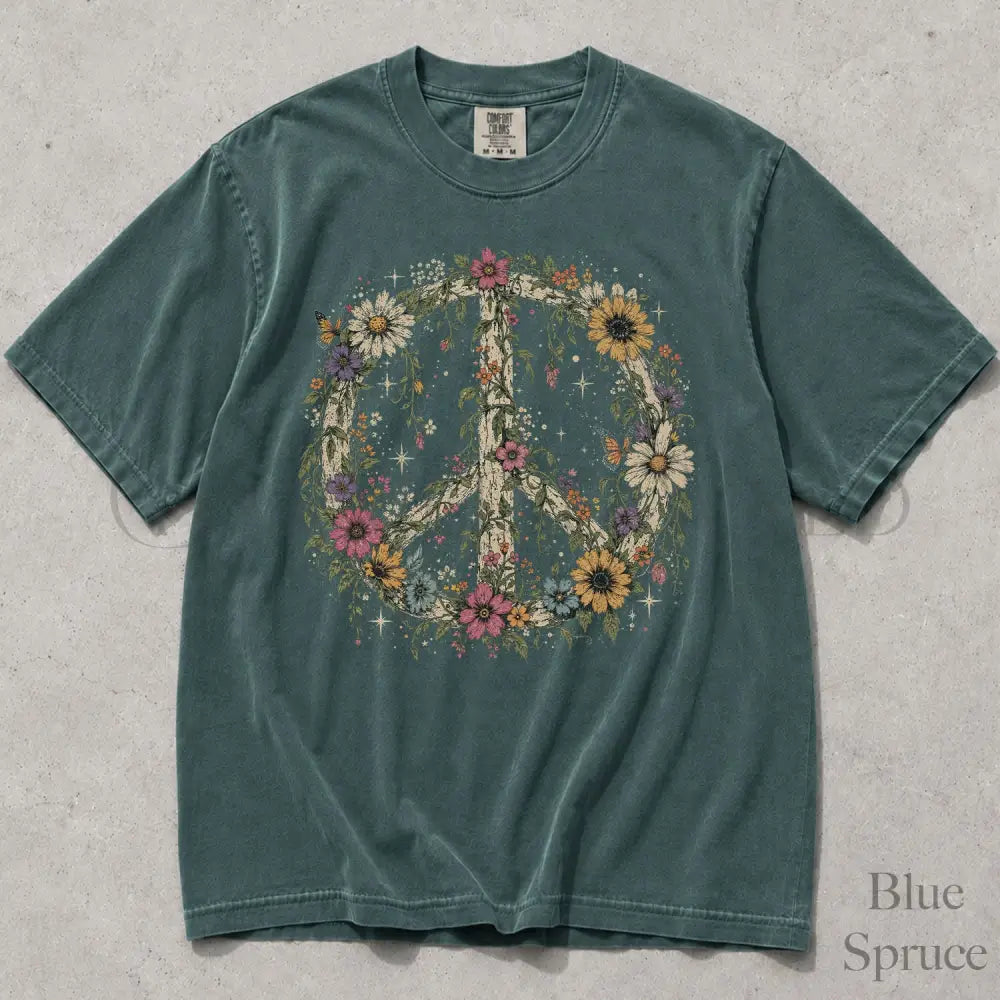 Wildflower Peace Comfort Colors T-Shirt - Blue Spruce / S - T-Shirt