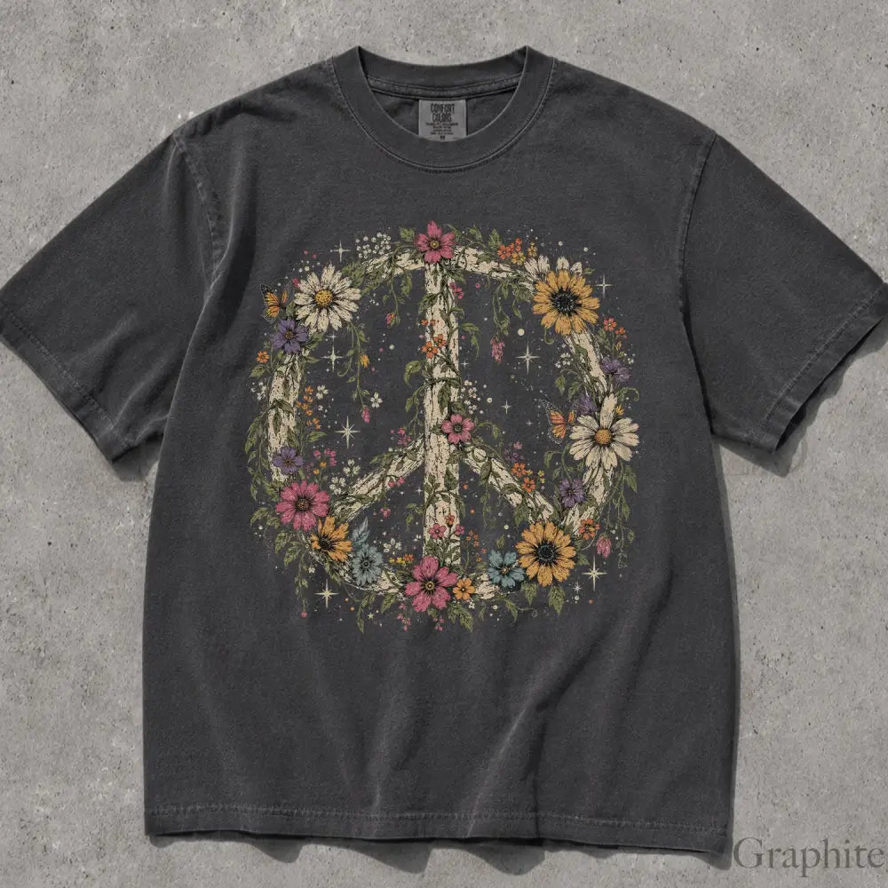Wildflower Peace Comfort Colors T-Shirt - Graphite / S - T-Shirt