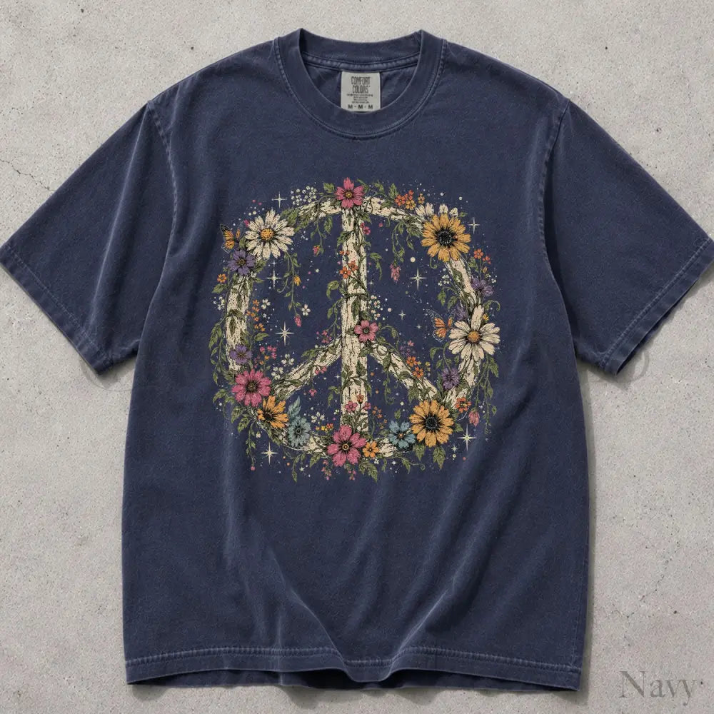Wildflower Peace Comfort Colors T-Shirt - Navy / S - T-Shirt