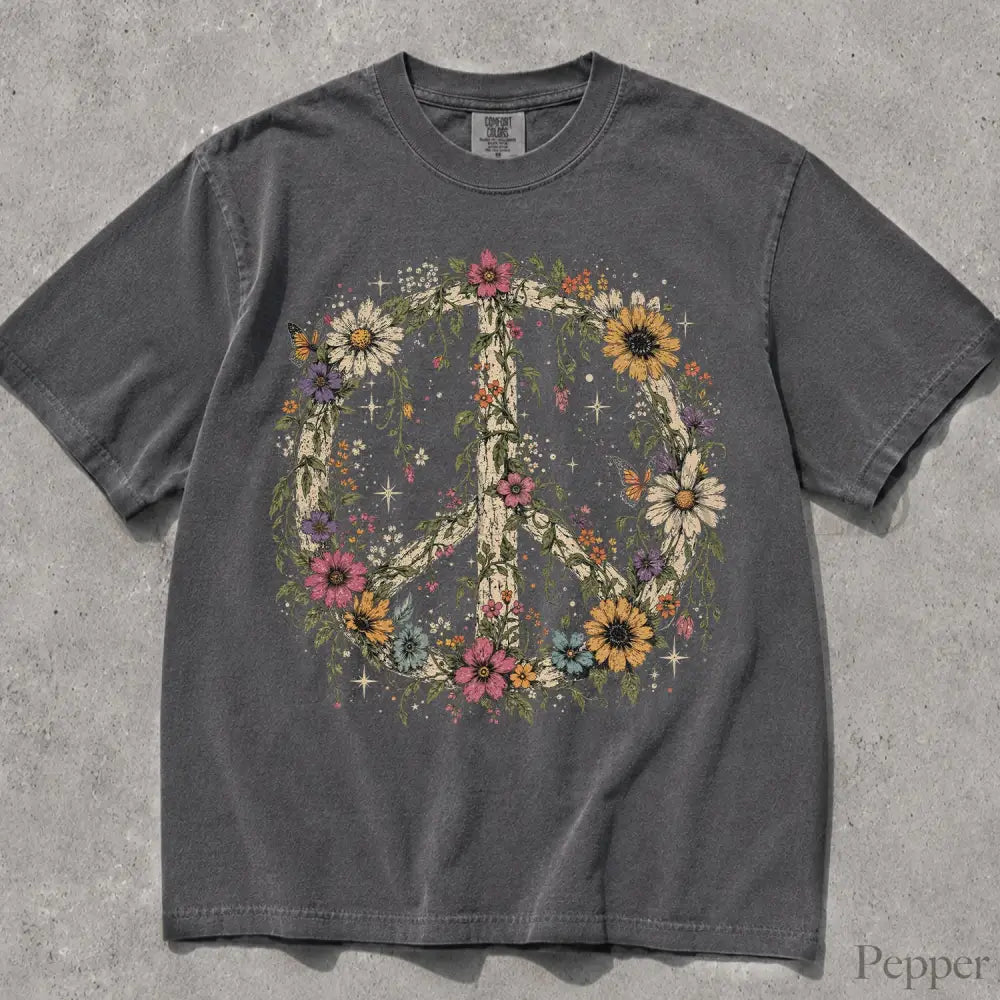 Wildflower Peace Comfort Colors T-Shirt - Pepper / S - T-Shirt