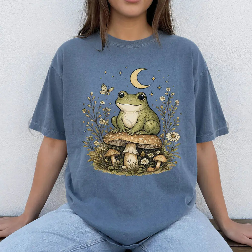 Witchy Frog Mushroom T-Shirt - Blue Jean / S - T-Shirt