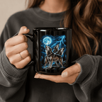 Howling Wolf Blue Moon Black Ceramic Mug