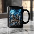 Howling Wolf Blue Moon Black Ceramic Mug