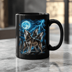 Howling Wolf Blue Moon Black Ceramic Mug