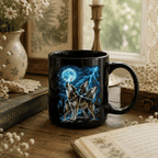 Howling Wolf Blue Moon Black Ceramic Mug