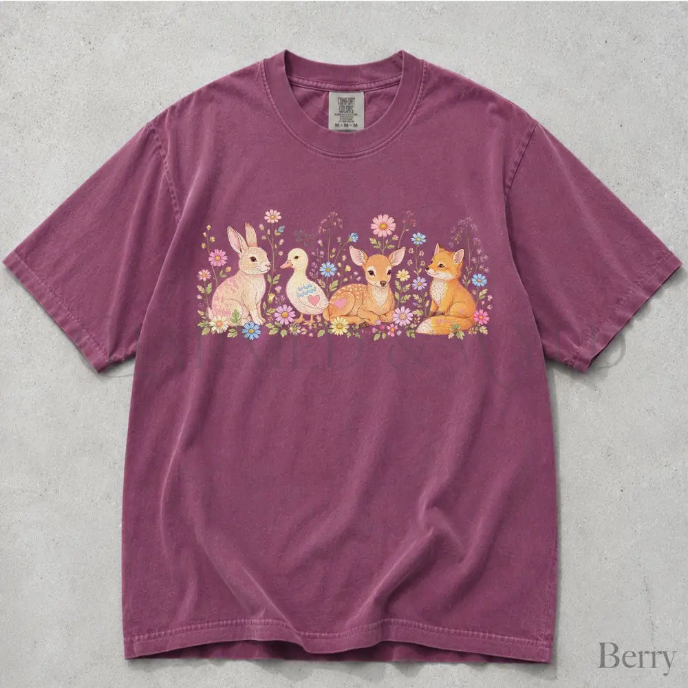 Woodland Animals Comfort Colors T-Shirt - Berry / S - T-Shirt